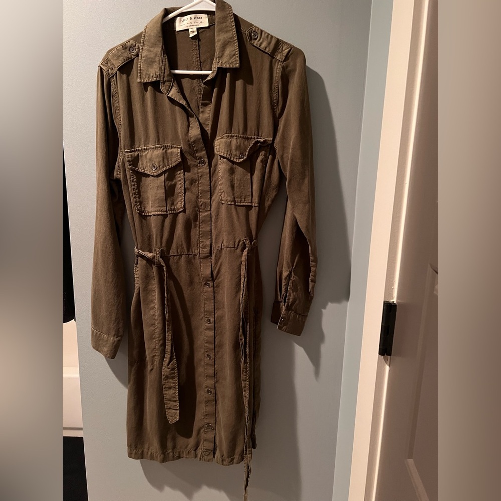 Anthropologie Cloth & Stone Eryn Utility Shirtdress - Large - Military Green - Picture 2 of 5